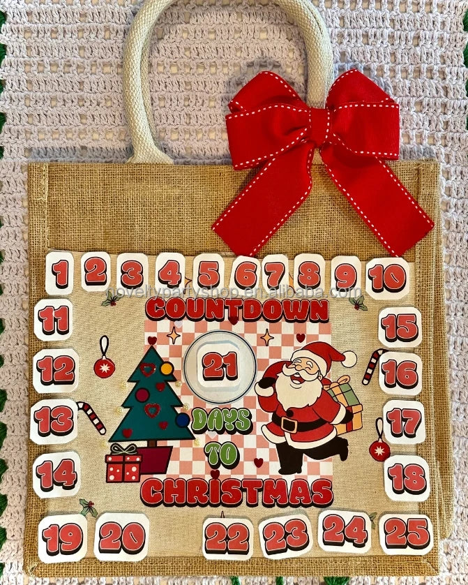 Novelty Personalized Reusable Christmas Countdown Advent Calendar Burlap Holiday Gift Bag