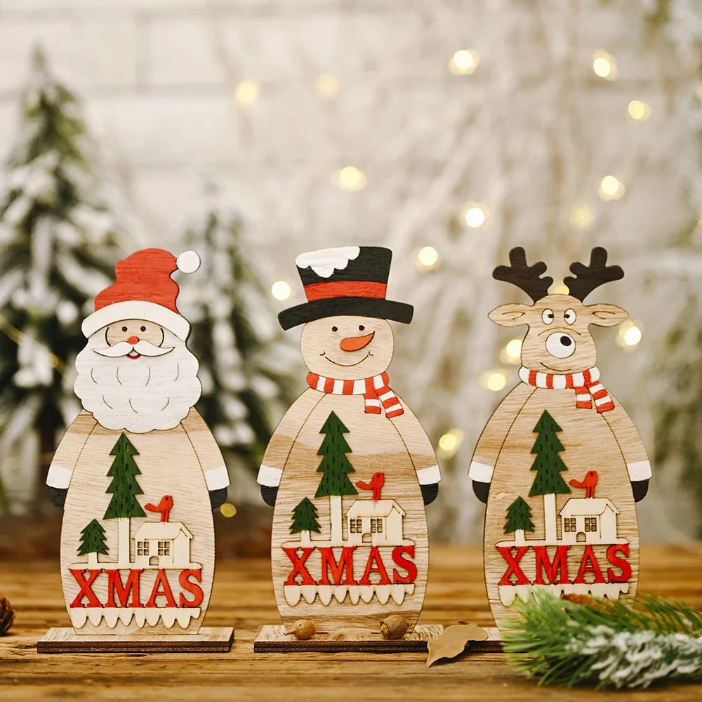 Christmas creative decoration supplies big snowman elk ornament Christmas wooden table decoration