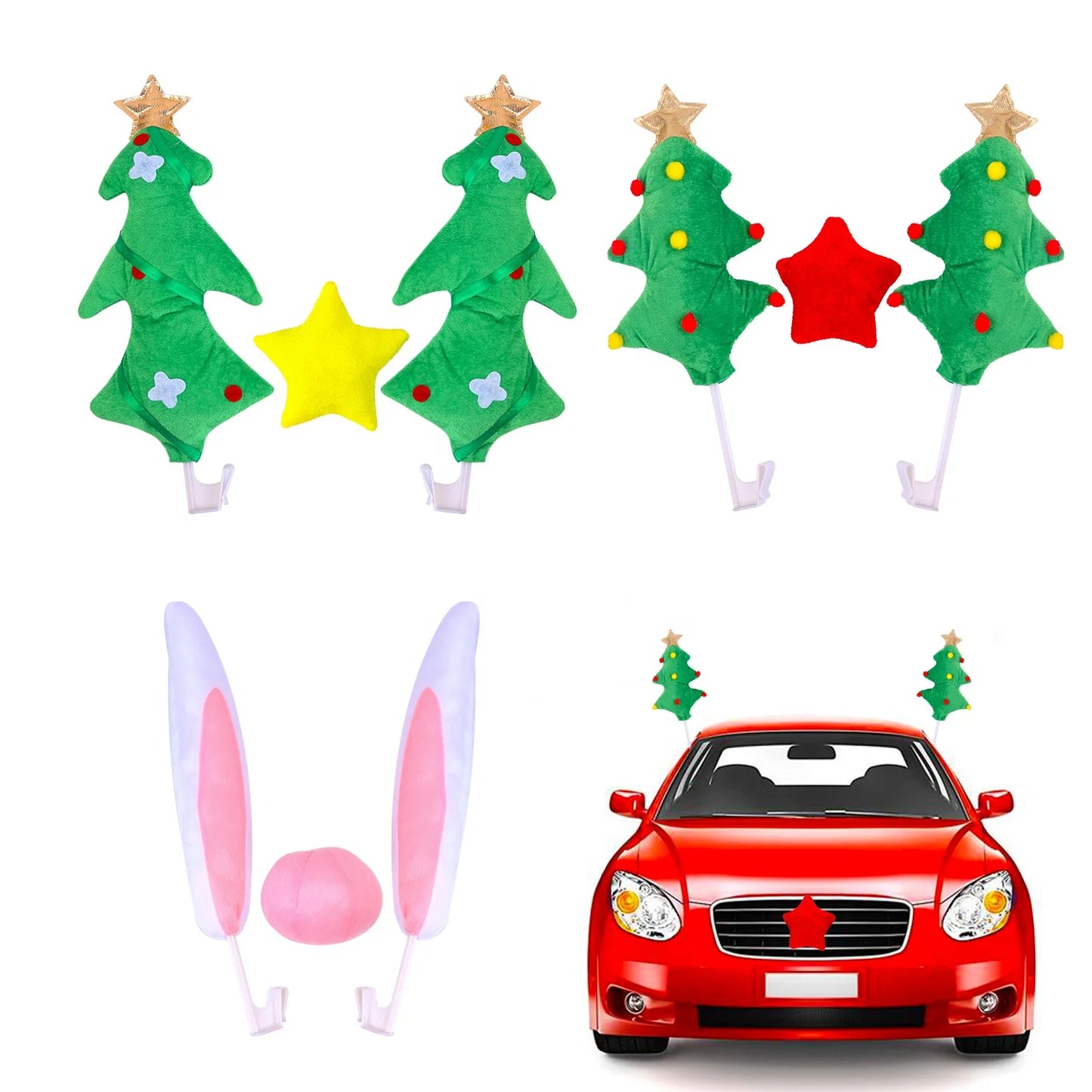 Green Christmas tree car decoration toy reindeer ear nose corner clothing set green Christmas tree car Christmas decoration