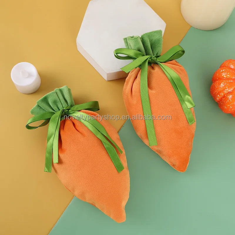 Easter and Thanksgiving 3 Novelty Easter Carrot Gift Drawstring Bag Party Velvet Bag Easter Carrot Bag