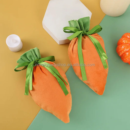 Easter and Thanksgiving 3 Novelty Easter Carrot Gift Drawstring Bag Party Velvet Bag Easter Carrot Bag