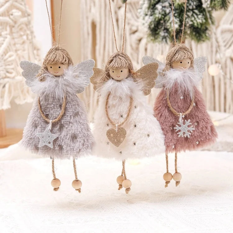 Christmas plush doll with wings heart snow necklace different styles colorful fairy doll with Christmas decoration