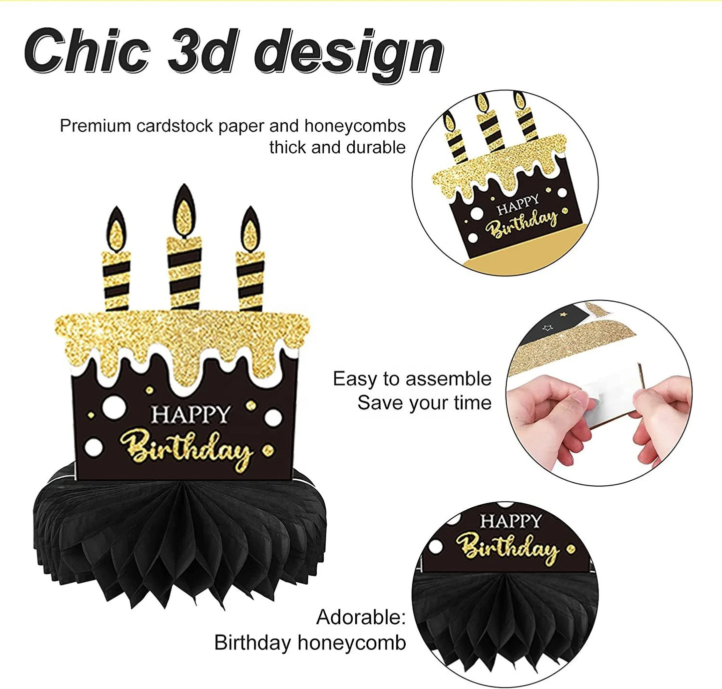 Birthday Party 2 Pieces 50st Honeycomb Center Piece 50st Black Gold Birthday Decoration 50th Honeycomb Men's and Women's Birthday Party Honeycomb