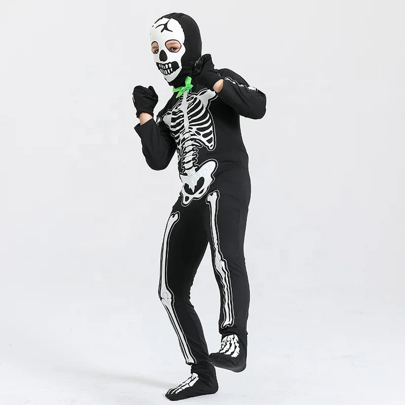 Halloween & Day of the Dead Cosplay Kids Costume Horror Game Skull Costume Themed Dance Party Luminous Skull Cloth Halloween Costume