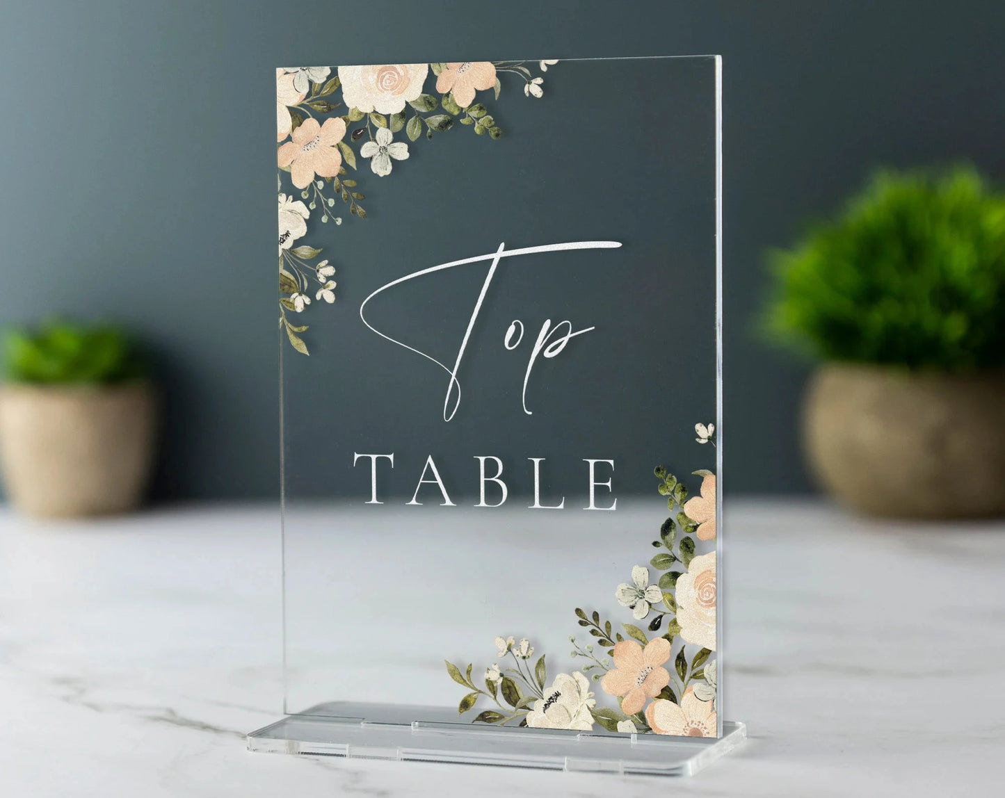 1 Wedding party, personalized name plaque, transparent acrylic wedding table number, custom peach blossom wedding table number 