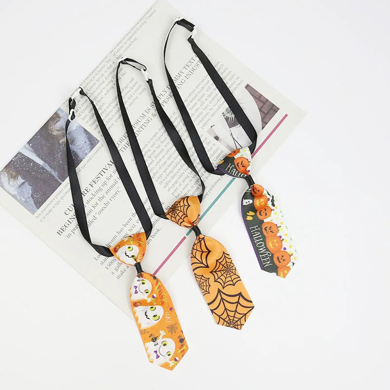 Halloween & Day of the Dead Pet Costume Halloween Puppy Neck Tie Spider Pumpkin Ghost Element Decorative Scarf Costume Accessories Pet Dog Cat Tie