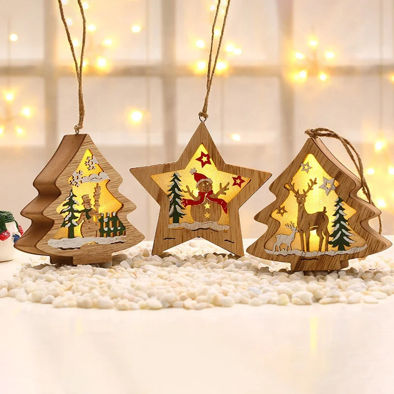 2020 new arrival Christmas decoration wooden luminous pendant Christmas children's small gifts Christmas tree decoration pendant 