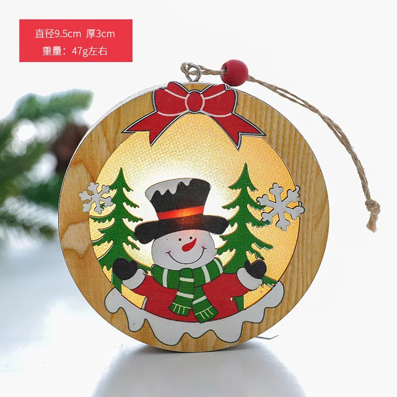 Christmas decoration Wooden luminous pendant Christmas children's small gift Christmas tree decoration pendant