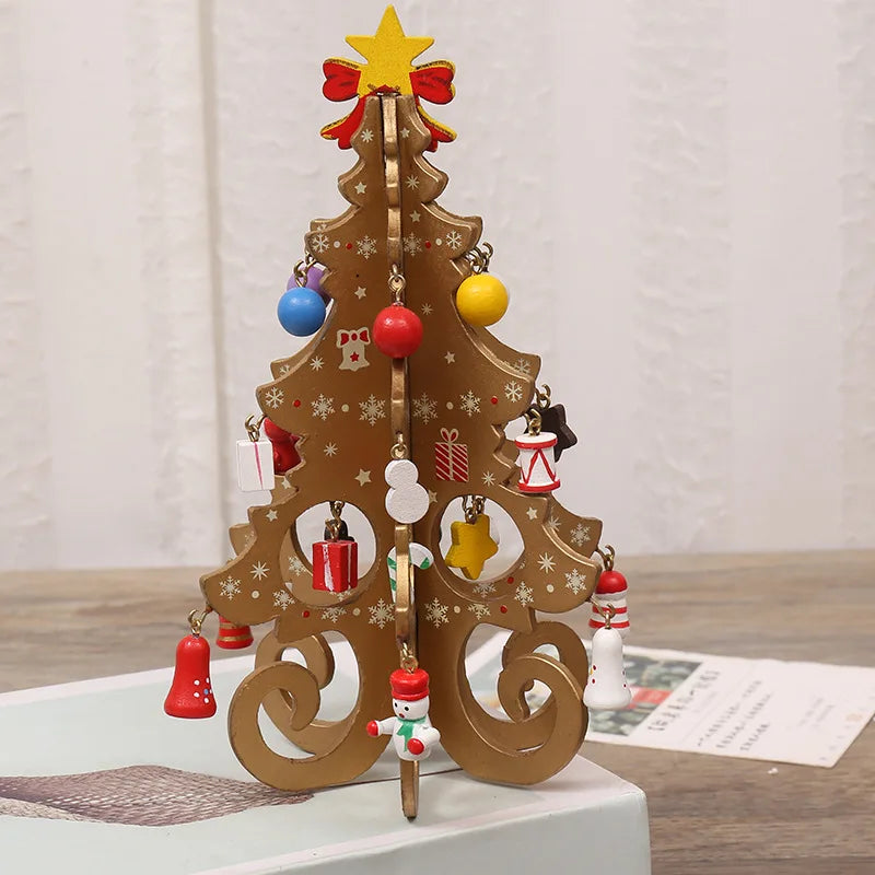 Wooden Mini Christmas Tree Mini Desktop 3D Christmas Ornament Holiday Party Home Desktop Decoration Small Christmas Tree