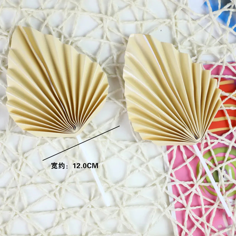2 pcs set of baking cake decorations birthday folding fan gold leaf cake top hat dessert table decoration