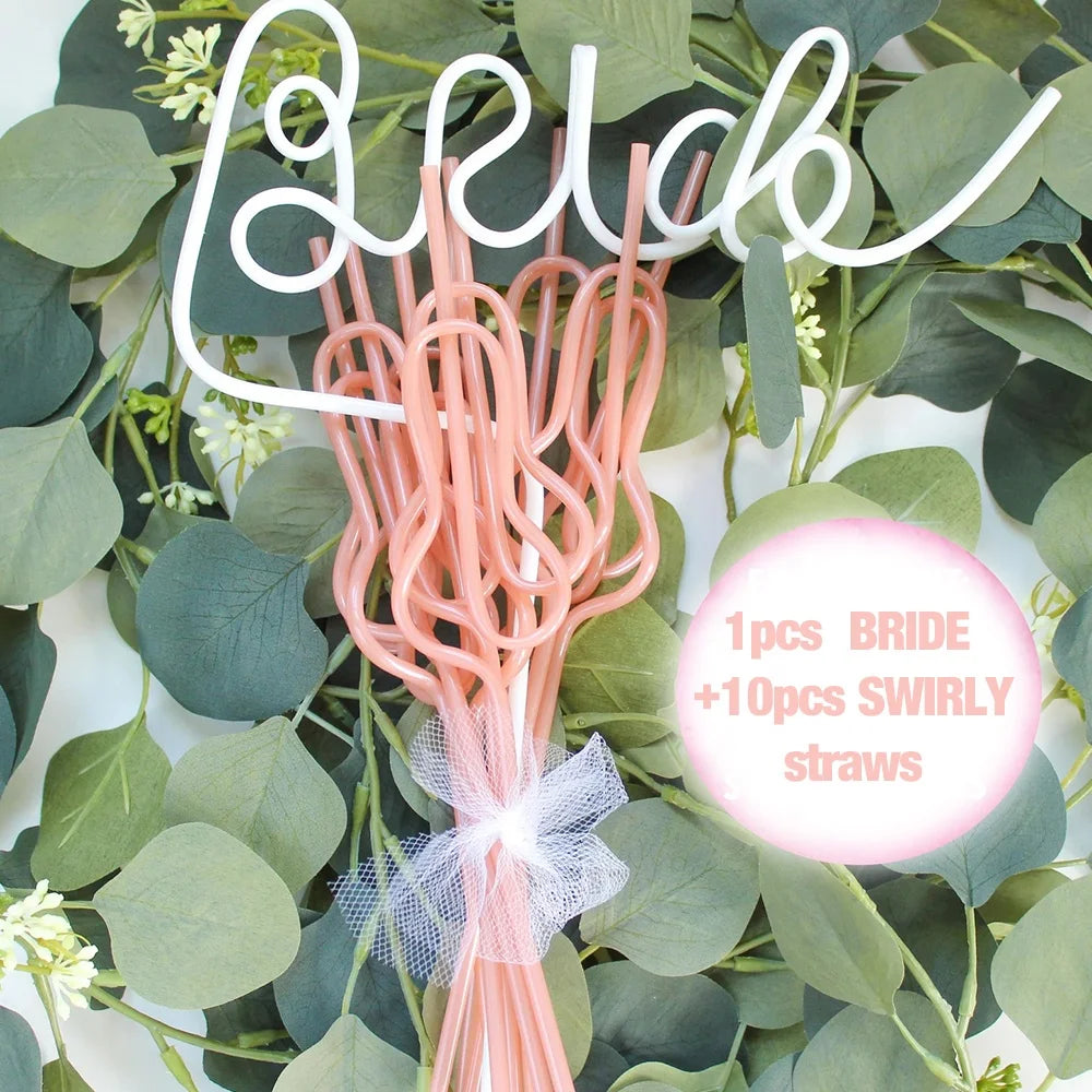 Bachelorette Party 1 Penis Swirl Chick Drink Straw Supply Ornaments Pamper Naughty Crazy Swirl Penis Straw Rose Gold Bride Straw