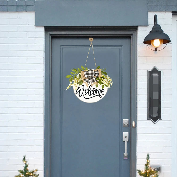 Wooden crafts, new design welcome wooden sign front door listing wreath front door sign