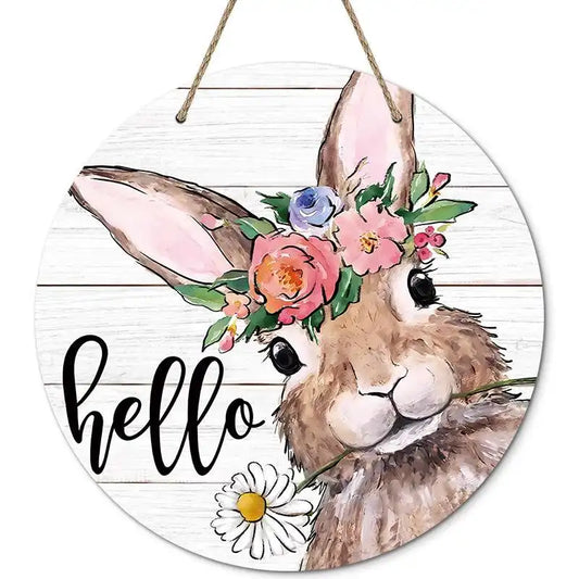 Easter and Thanksgiving 3 New Easter Round Booney Door Pendant Decoration Round Wooden Rabbit Egg Painting Home Crafts Hanging Signs Wall Decoration
