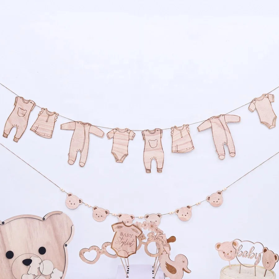 生日派对定制男女通用胶合板派对花环aqiqah装饰婴儿淋浴彩旗紧身衣横幅婴儿淋浴彩旗装饰