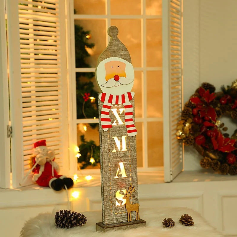Christmas Light Ornament Christmas Wooden Santa Claus Snowman Elk Night Light Christmas Wooden Glow Decoration