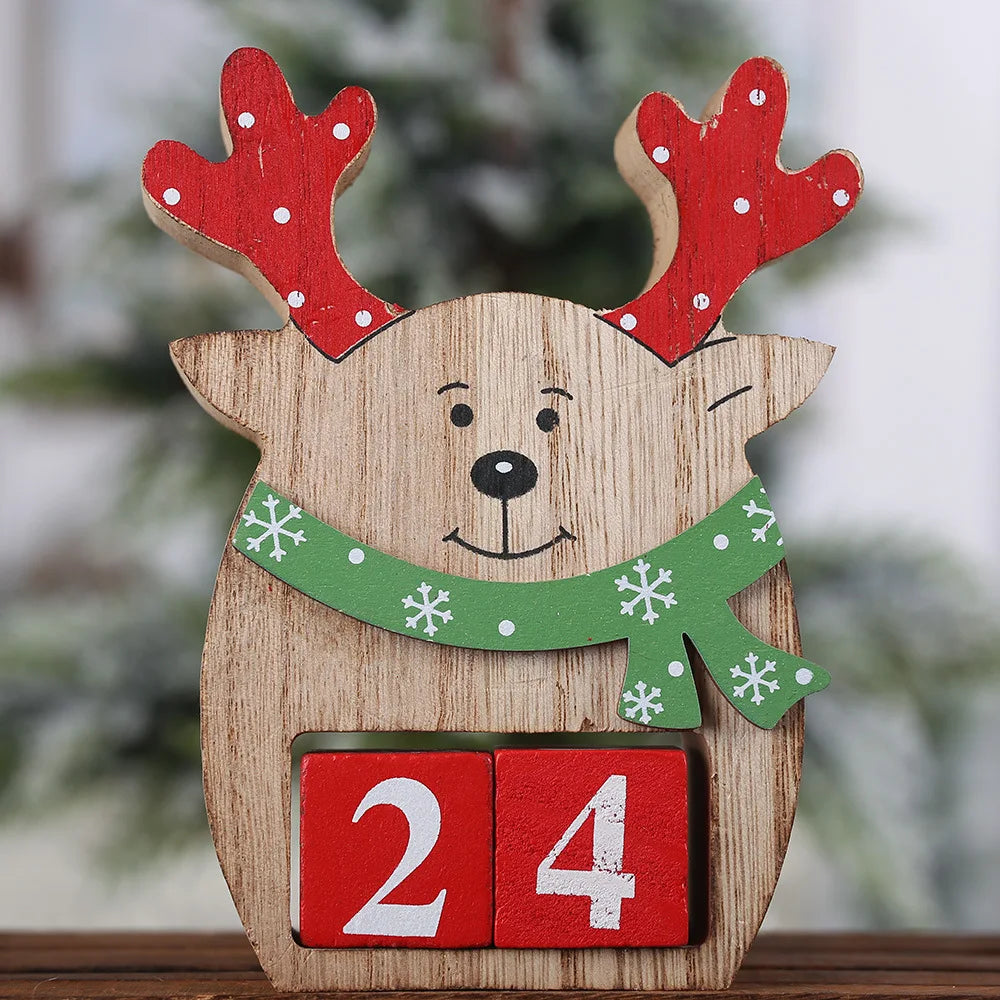 Christmas wooden painted indoor tableware countdown calendar decoration Christmas elk snowman cartoon advent calendar ornament