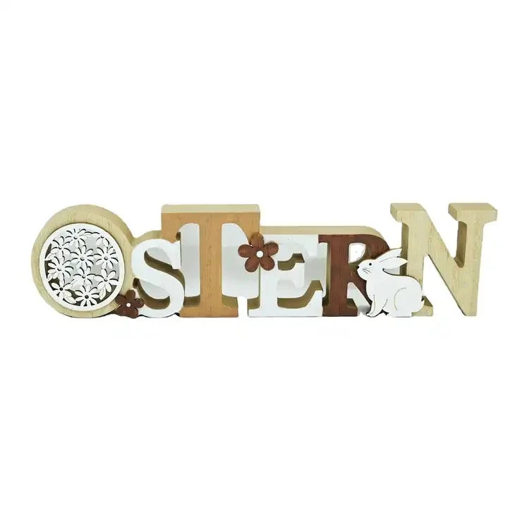 Easter and Thanksgiving 3 Creative Country Home Decor Wooden Spring Sign Tabletop Decor with Chicken Letters, Easter Tabletop Decor