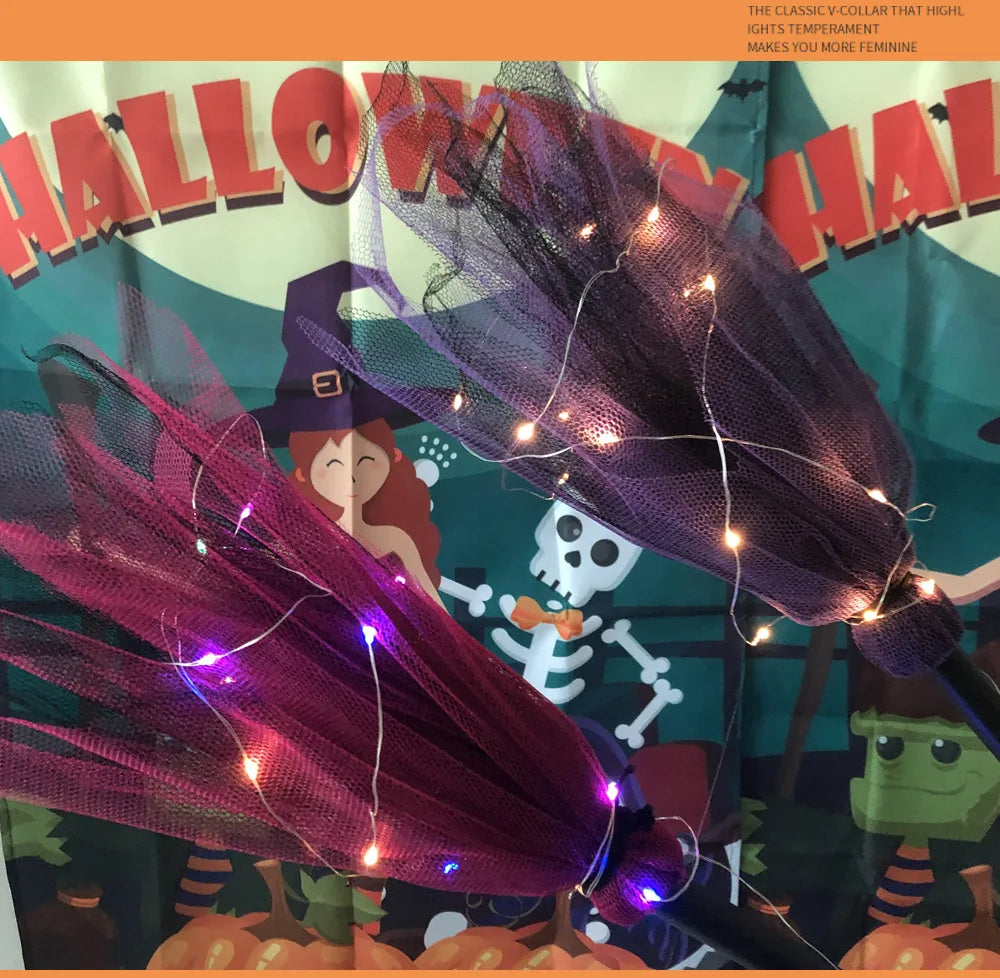 Halloween & Day of the Dead Costume Plastic Wizard Broom Multicolor Children Cosplay Props Ornaments Broom Flying Witch Broom