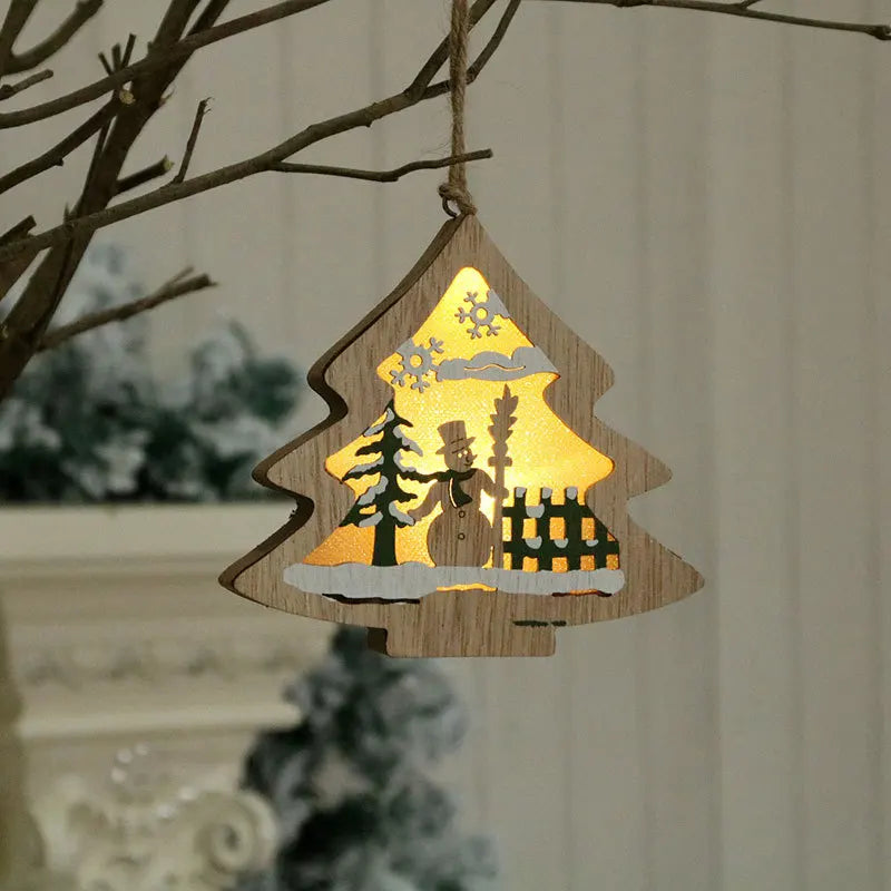 2020 new arrival Christmas decoration wooden luminous pendant Christmas children's small gifts Christmas tree decoration pendant 