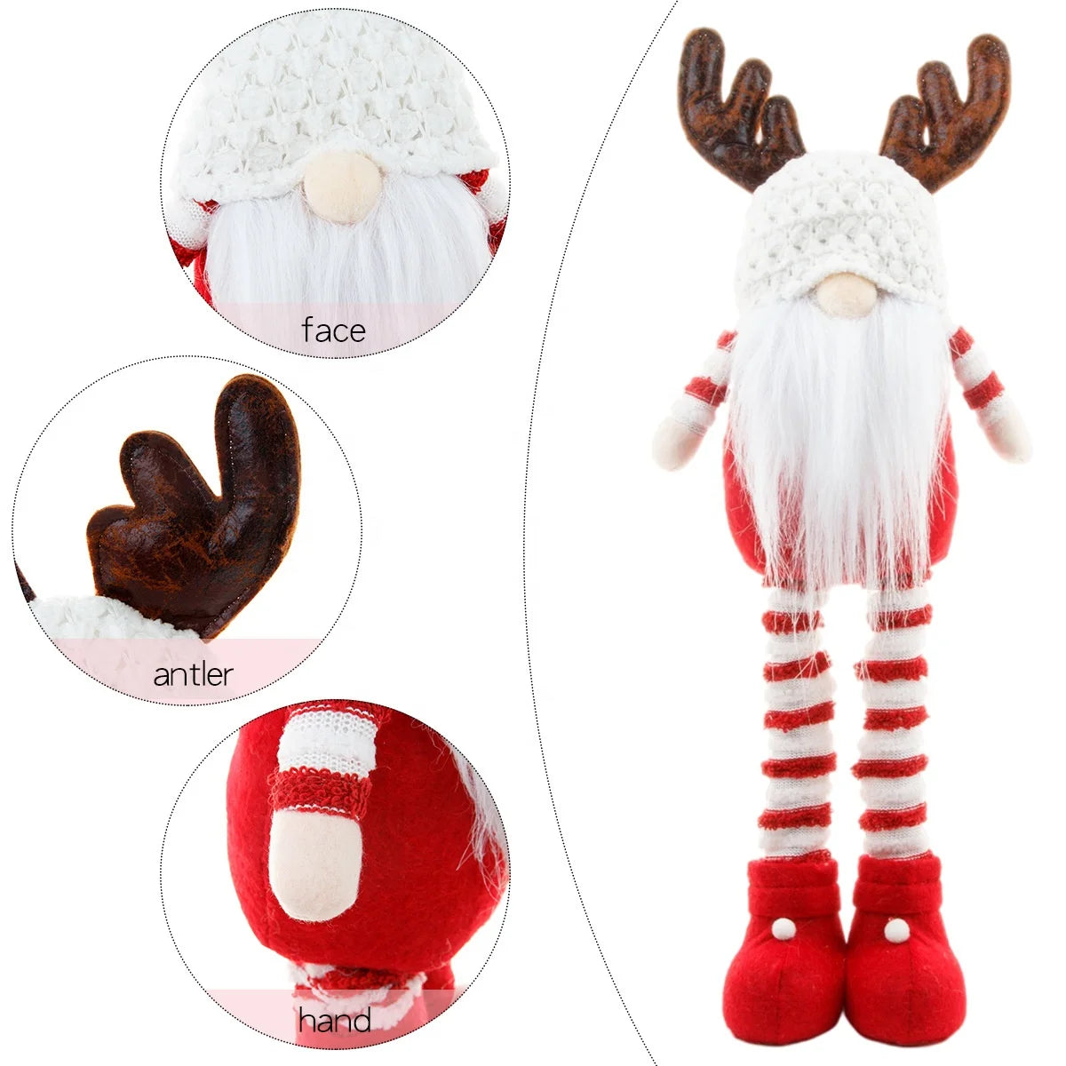 Christmas Reindeer Gnome Retractable Legs Handmade Faceless Plush Standing Doll Christmas Long Legs Gnome Table Ornament