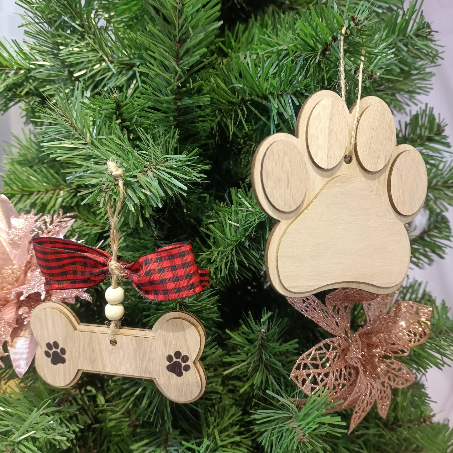 Pet Festival, Personalized 3D Christmas Stockings Bone Label 3D Carved Wood Claw Printed Ornament