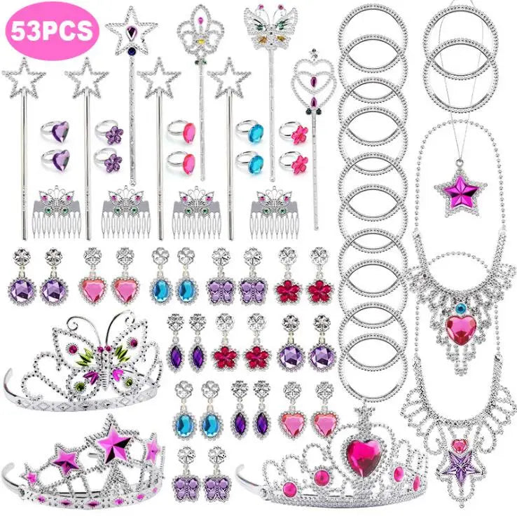 Birthday Party 2 Princess Accessories Toys Pretend Game Set Crown Wand Necklace Bracelet Ring Earrings Princess Dress Up Birthday Party Supplies