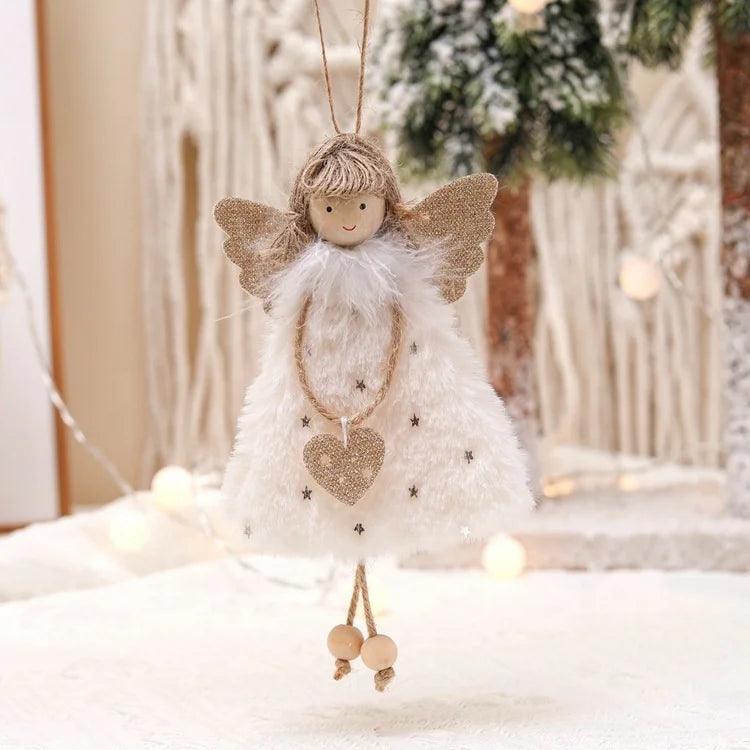 Christmas plush doll with wings heart snow necklace different styles colorful fairy doll with Christmas decoration