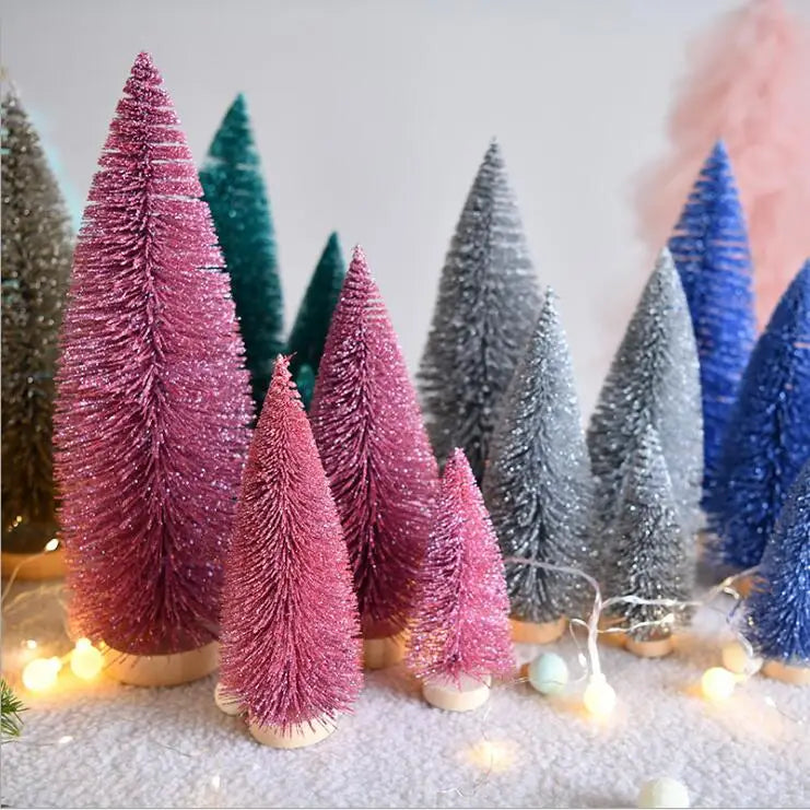 Christmas Mini Sisal Tree for Craft Bottle Brush Pine Tree for Christmas Village Artificial Snow Frost Tree