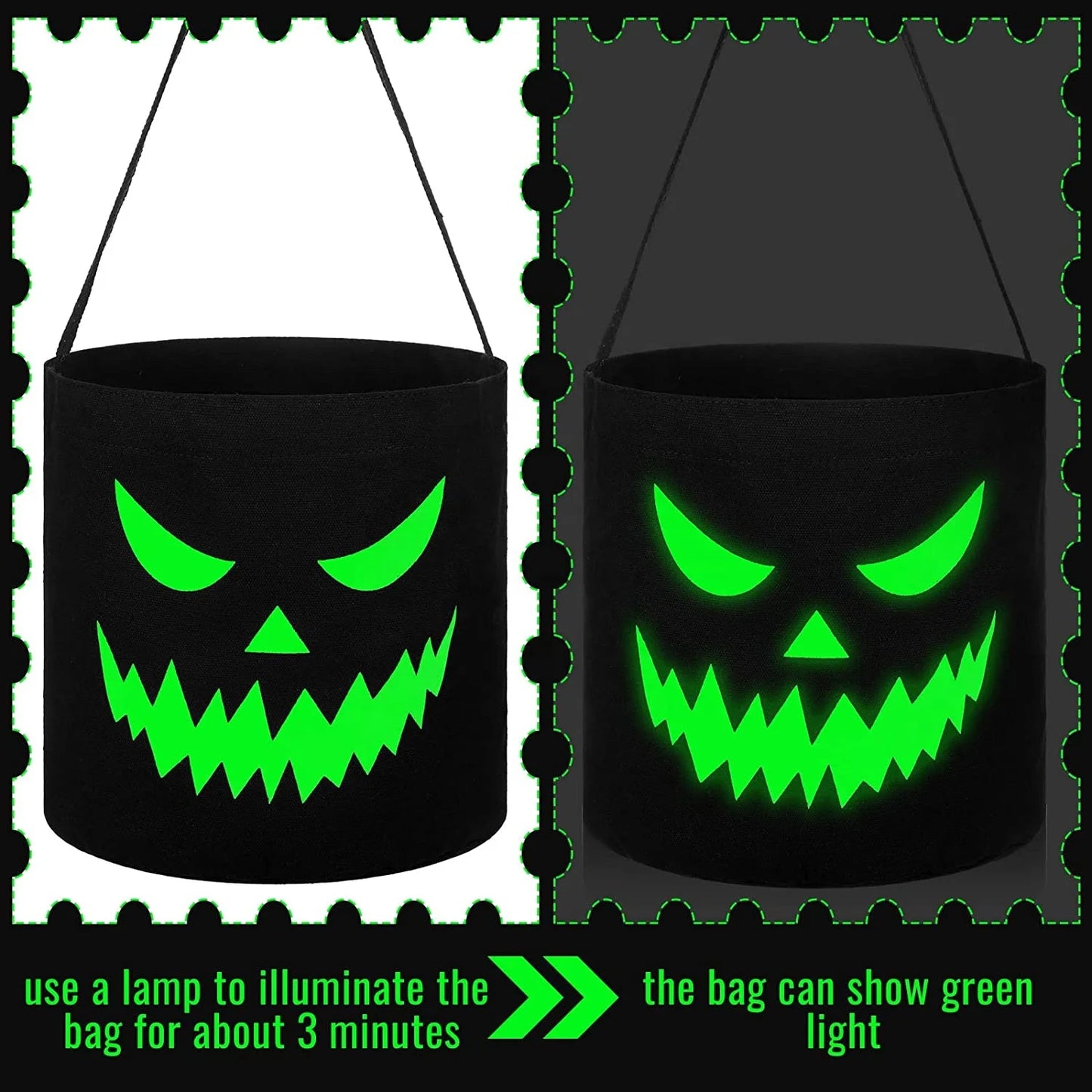 Halloween & Death Day Foldable Kids Fluorescent Party Basket Trick Gift Luminous Black Candy Tote Bag