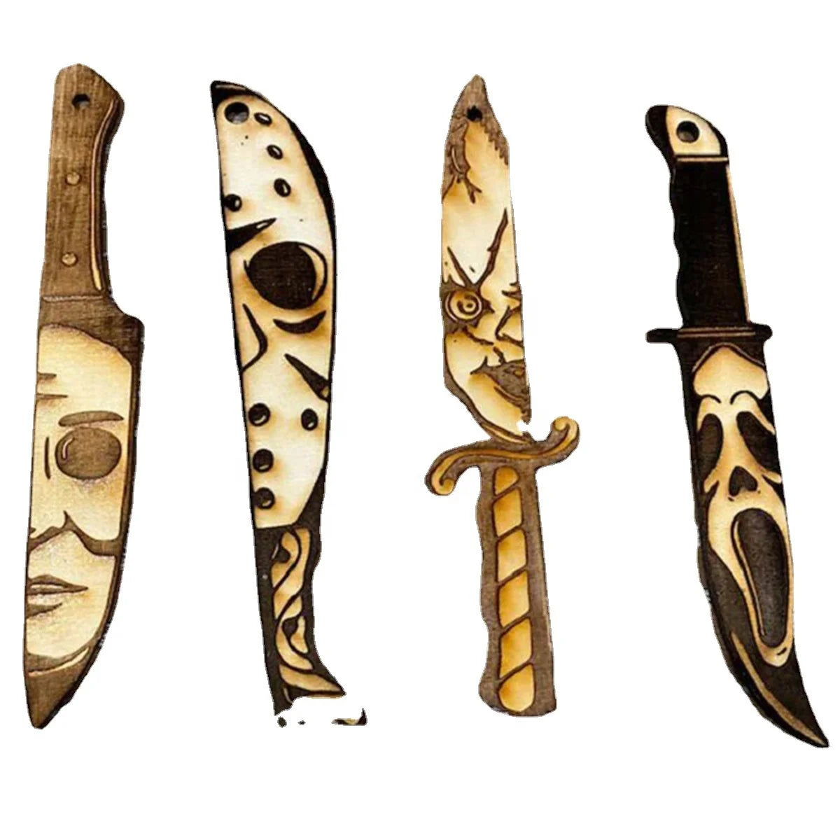 Wooden Crafts, Horror Movie Knife Christmas Ornament Handmade Wooden Laser Carving Horror Christmas Wooden Christmas Home Decoration Car Pendant Gifts