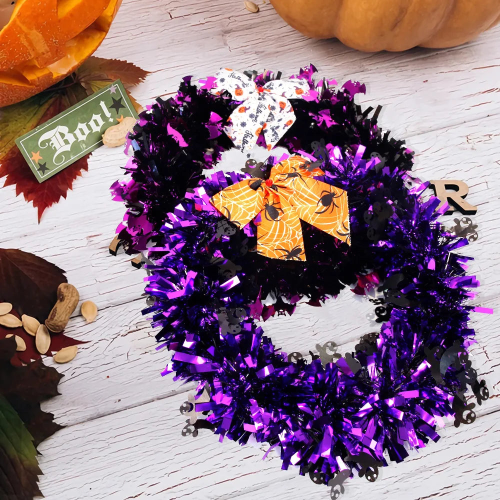 Decoração de Halloween e Dia dos Mortos para Jardim e Pátio, Janela, Anel de Videira, Porta, Cinto de Fome, Laço, Fita, Guirlanda de Lantejoulas, Guirlanda de Halloween 