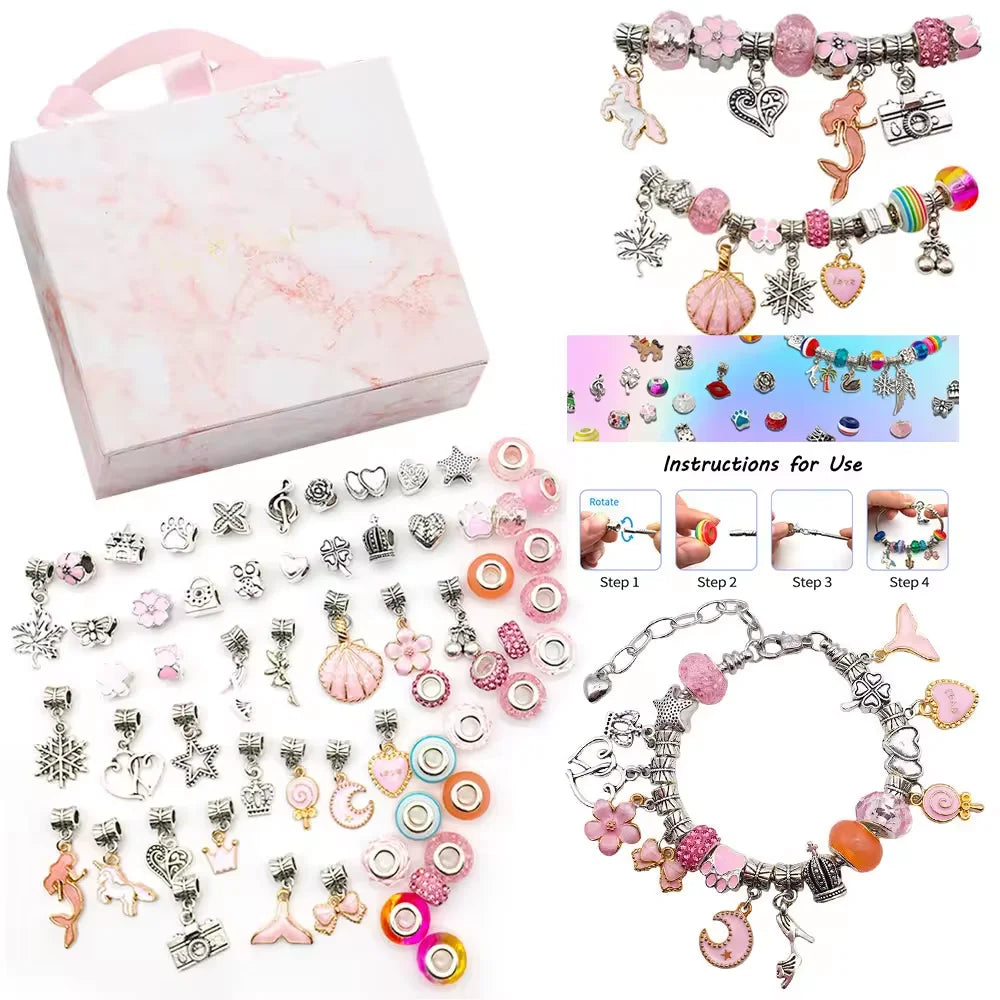 2025 wholesale girl birthday gift supplies DIY pink jewelry making set beads bracelet necklace making craft set