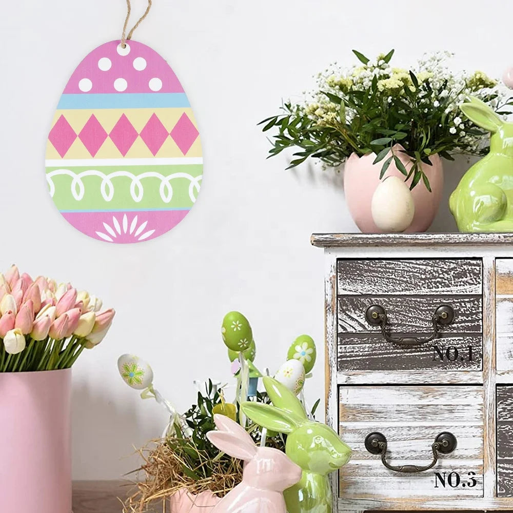 Easter and Thanksgiving 3 Egg-Shaped Luminous Pendant Wooden Easter Pendant Egg-Shaped Rabbit Wood Chip Gift Label Pendant