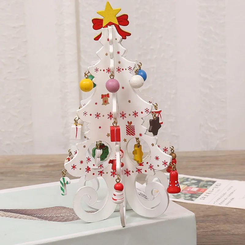 Wooden Mini Christmas Tree Mini Desktop 3D Christmas Ornament Holiday Party Home Desktop Decoration Small Christmas Tree