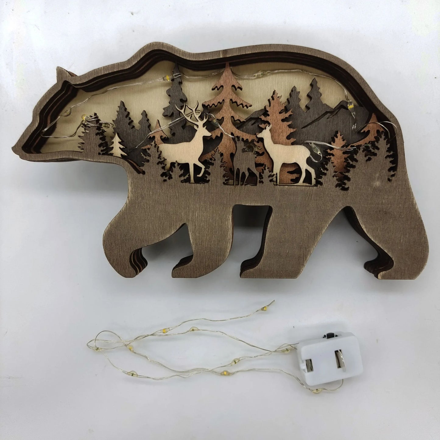 Wooden Crafts, Wooden Ornaments Crafts Creative Forest Animals Home Decoration Brown Bear Ornaments Wood carving Wall Decoration