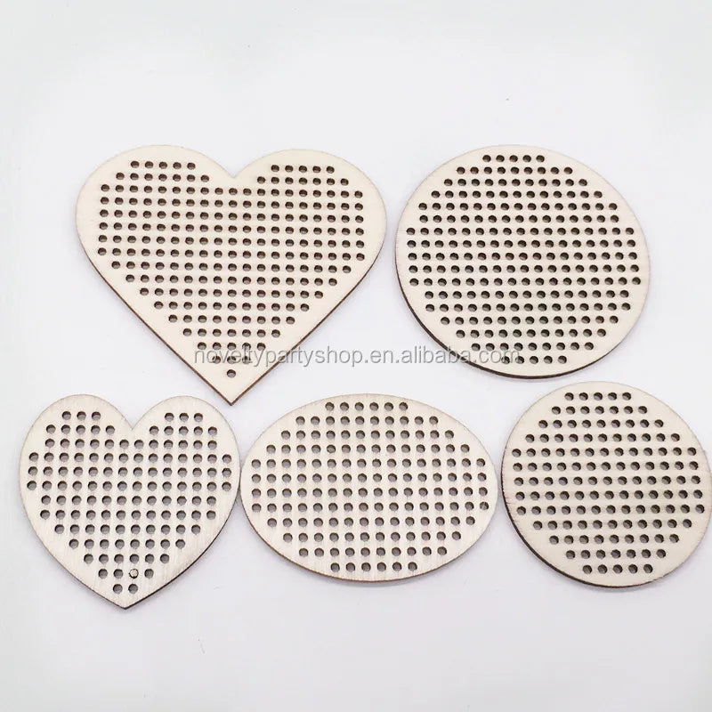 10 DIY Gifts Blank Wooden Key Ring DIY Needle and Thread Earrings Necklace Wood Cross Stitch Kit