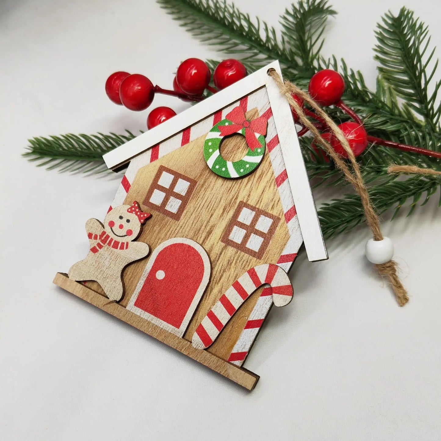 9*11 cm Novelty Christmas Tree Hanging Decoration Holiday Centerpieces Christmas Live 3D Pendants Plywood Snowman Candy Cabin