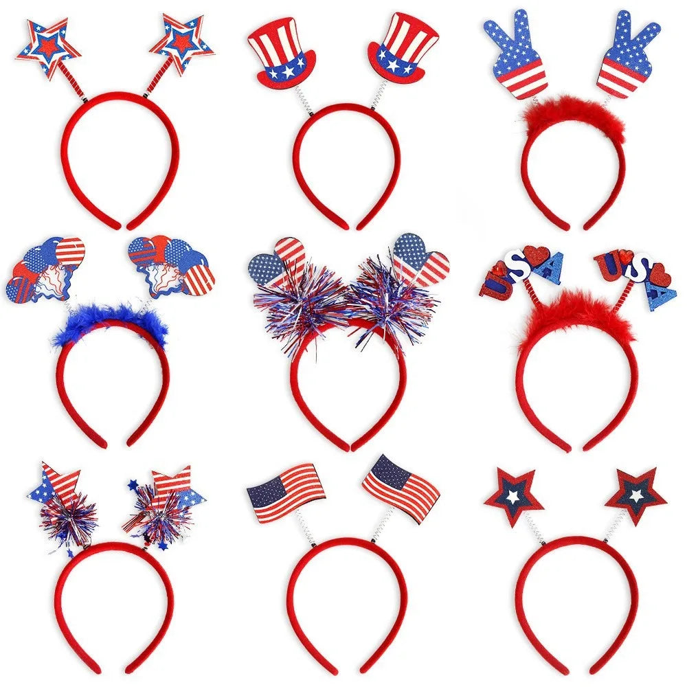 Independence Day July 4th Hair Accessories American Flag Pop Headband Heart-Shaped Fringe Holiday Hair Accessories Graduation Ceremony