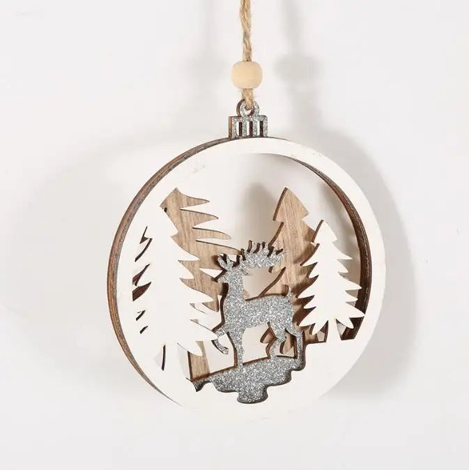 Personalized Design Round Plywood Christmas Day Souvenir Decoration Hollow Elk Kim Cong Powder Christmas Tree Pendant