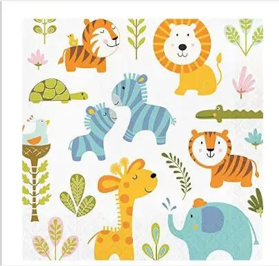 Birthday Party 2 Baby Shower Children's Birthday Party Supplies Jungle Animal Paper Hat Board Cup Napkin Banner Forest Animal Paper Cutlery Set