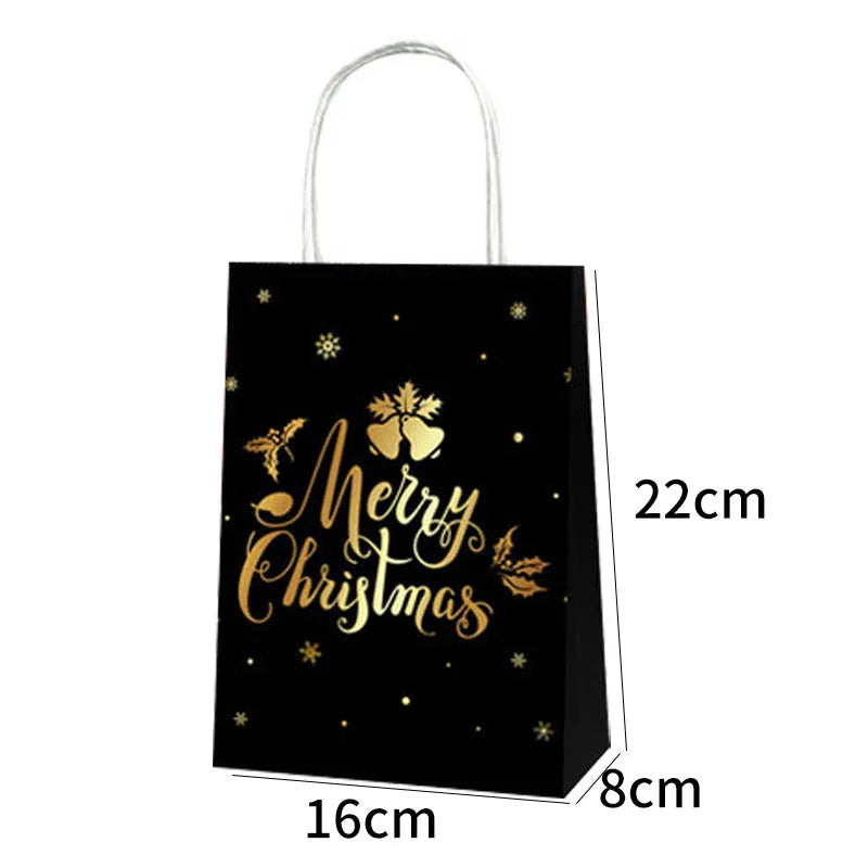 Black bronzing square bottom shopping bag Christmas themed party gift supplies Santa elk kraft paper gift bag