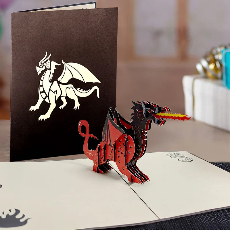 Birthday Party Creative 3D Dragon Paper Sculpture Card Laser Cut Pop-Up Birthday Card
