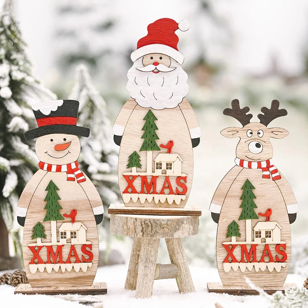 Christmas creative decoration supplies big snowman elk ornament Christmas wooden table decoration