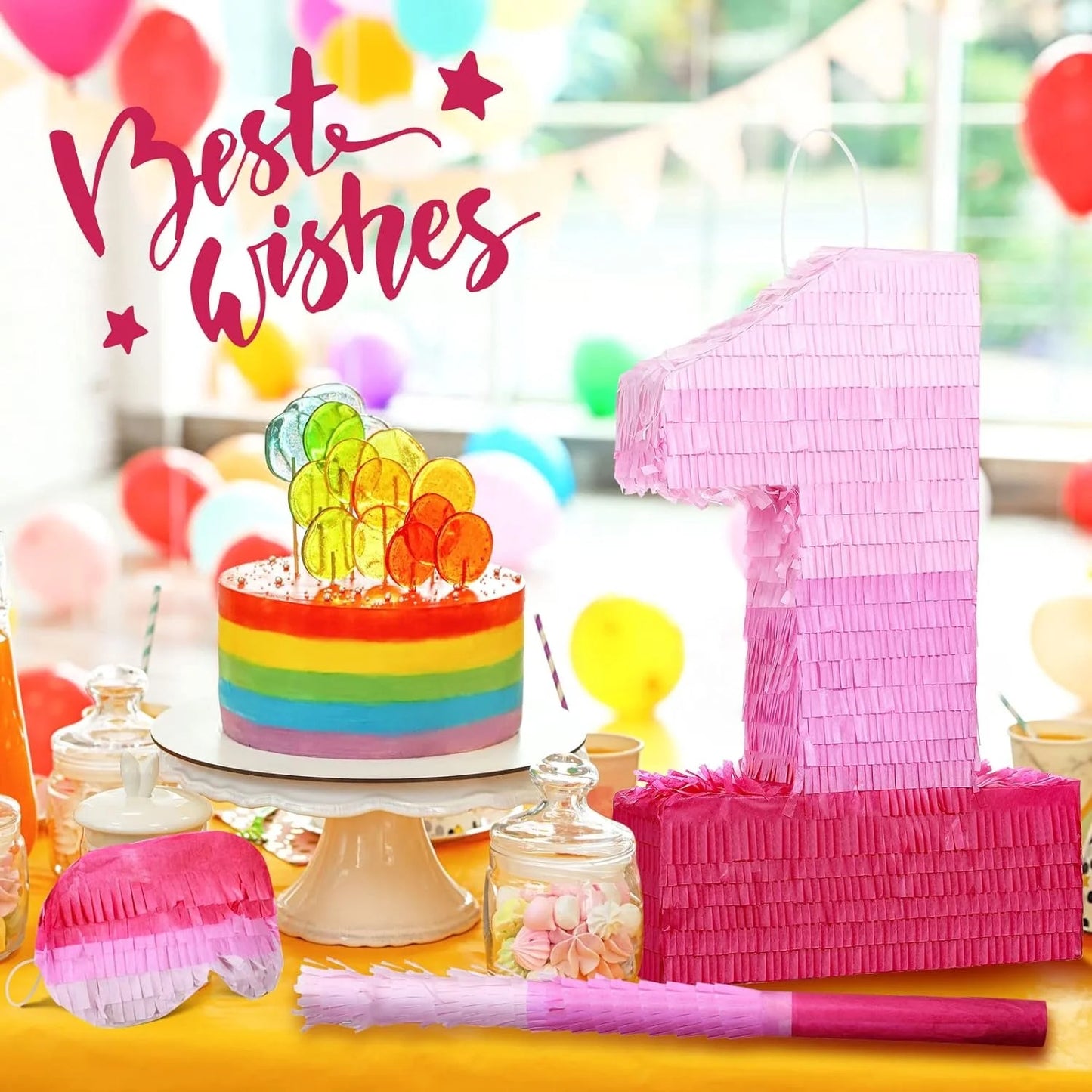 Birthday Party 2 Baby Shower Anniversary Party Ornaments Number Piñata Birthday Piñata gradual change Pink Piñata with blindfold 