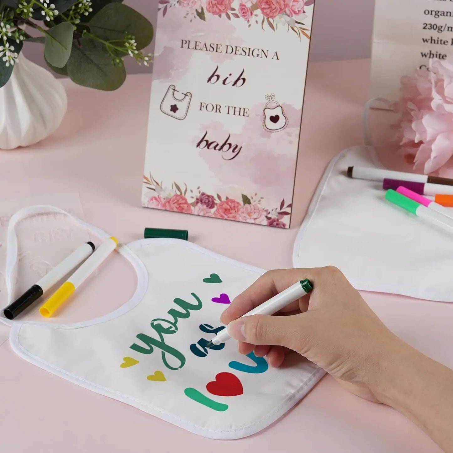 Halloween & Day of the Dead 53pcs Baby Shower Games White Baby Bib Design Games Boys Girls Sex Reveal Party Gifts DIY Baby Tights Game Sets