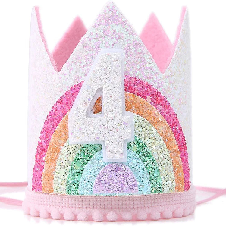 Birthday Party 2 Baby Red Pink Rainbow Gold 1st 2nd 3rd Birthday Crown Headband Baby Princess Headgear Crown