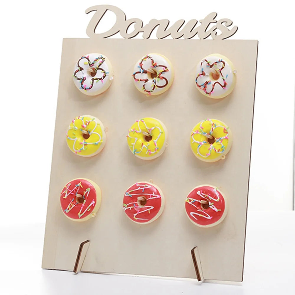 Birthday Party 2 Wooden Donut Wall Display Stand Countryside Wooden Donut Food Buffet Display Stand Reusable Countryside Donut Board Stand