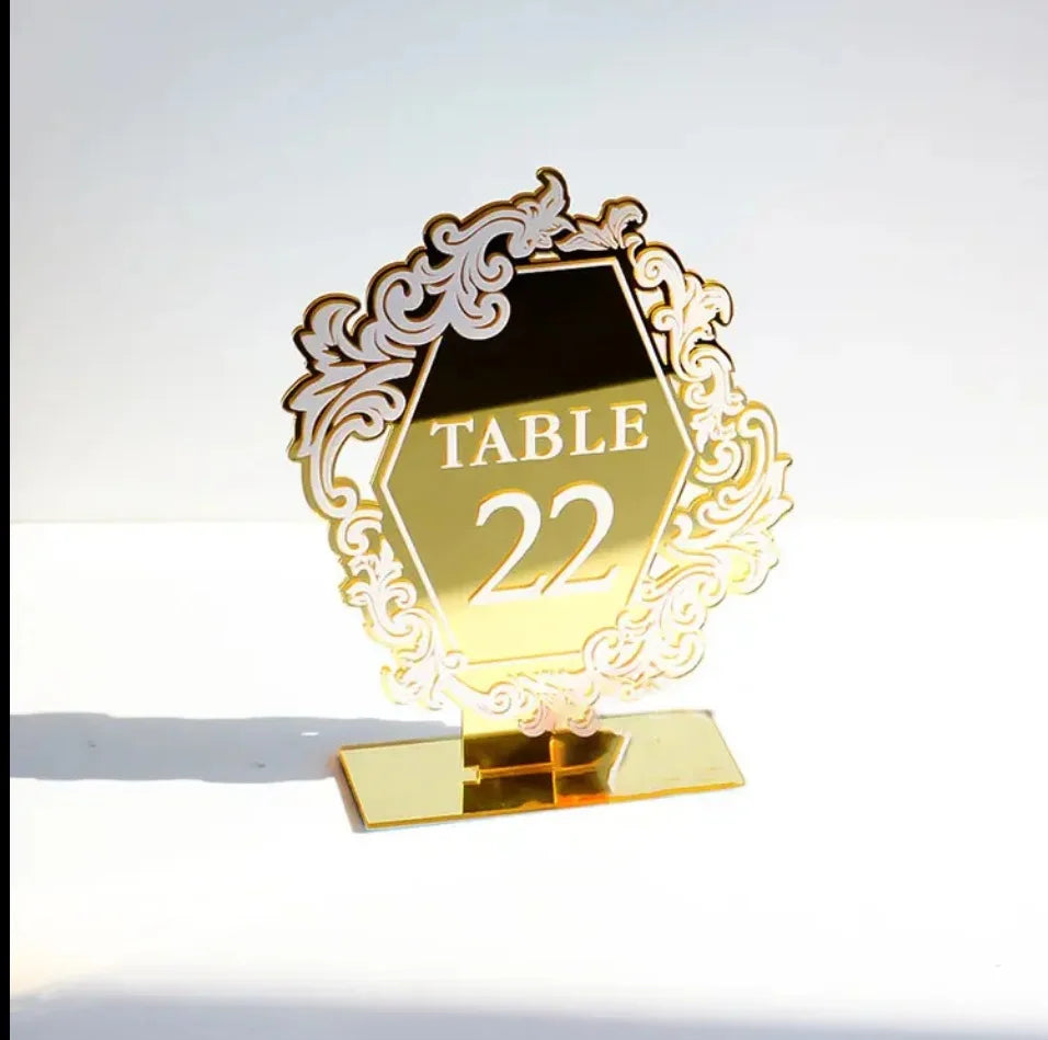 1 Wedding party, modern wedding table number, acrylic gold plaque 3D digital card with stand, for reception decoration wedding decorations