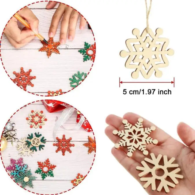 5 cm10pcs custom color creative pendant Christmas party gift children's toys Christmas plywood snowflake jewelry