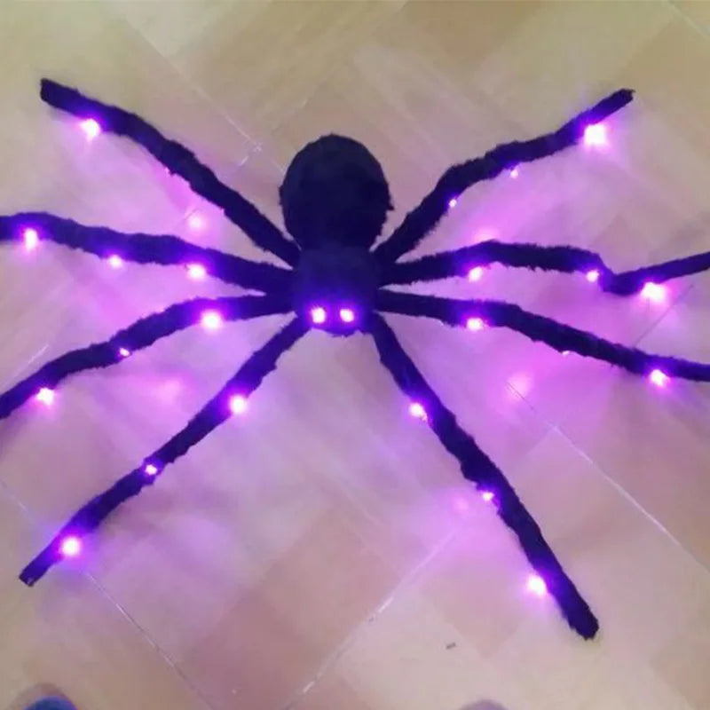 Halloween e Dia da Morte 60 cm Halloween ilumina aranha gigante quintal festa decoração de casa realista adequado LED Halloween aranhas peludas pretas 